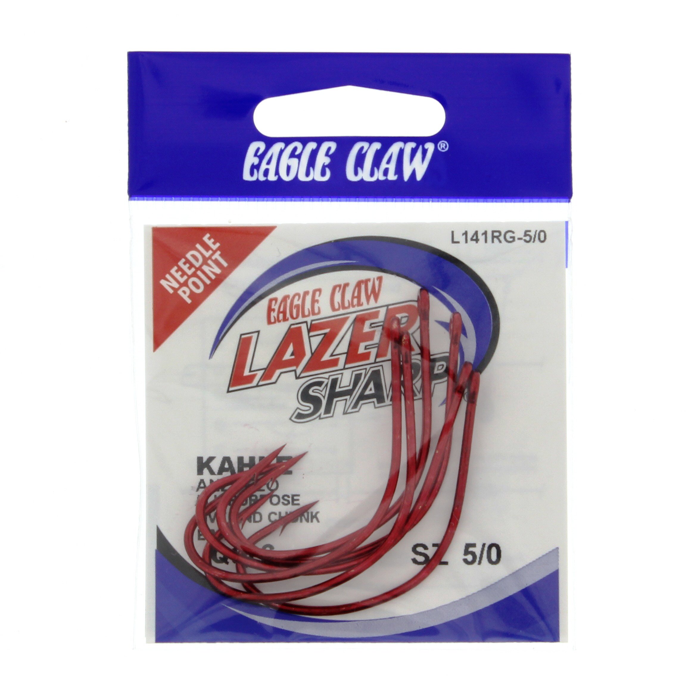 Eagle Claw Lazer Sharp L141RG Red Kahle Hooks, Size 5/0 Shop Fishing
