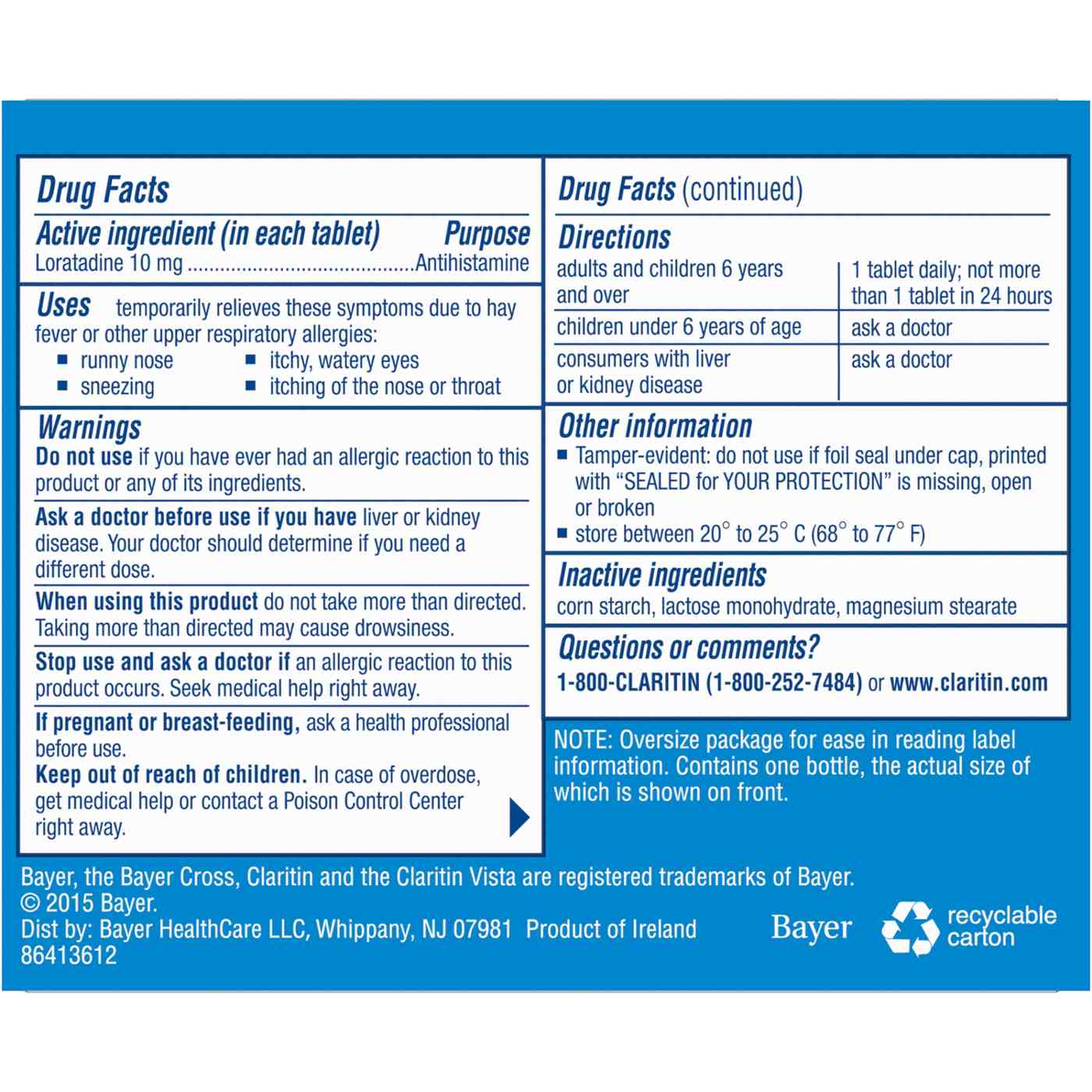 Claritin Non-Drowsy 24 Hour Allergy Relief Tablets; image 2 of 2