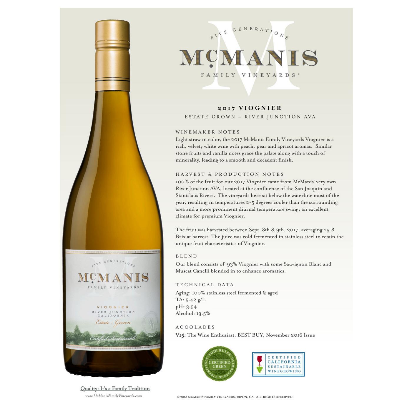 McManis Family Vineyards Viognier; image 3 of 4