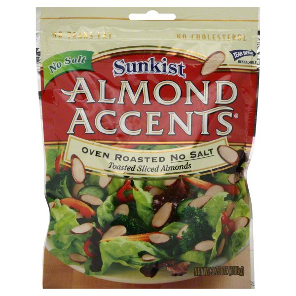 Sunkist Almond Accents Oven Roasted No Salt Toasted Sliced Almonds