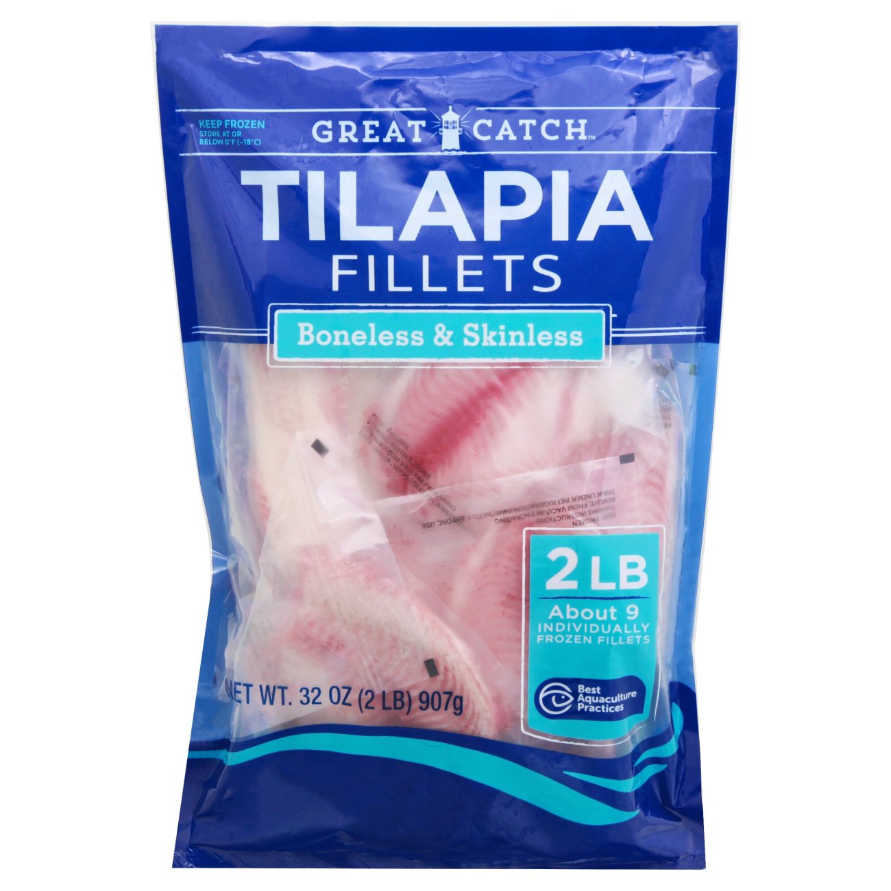 Great Catch Frozen Boneless Skinless Tilapia Fillets Shop Fish at HEB