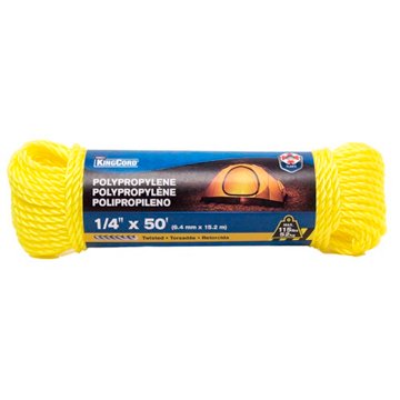 KingCord Yellow Twisted Polypropylene Rope, 50'