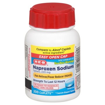 H-E-B Naproxen Sodium Fever & Pain Relief Caplets – 220 mg, 200 ct