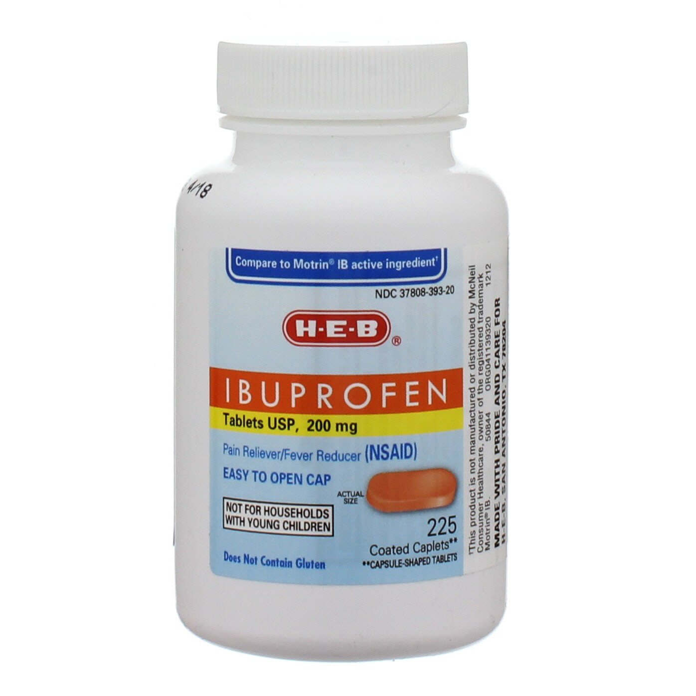 HEB Orange Ibuprofen 200 mg Coated Caplets Easy To Open Cap Shop Medicines & Treatments at HEB