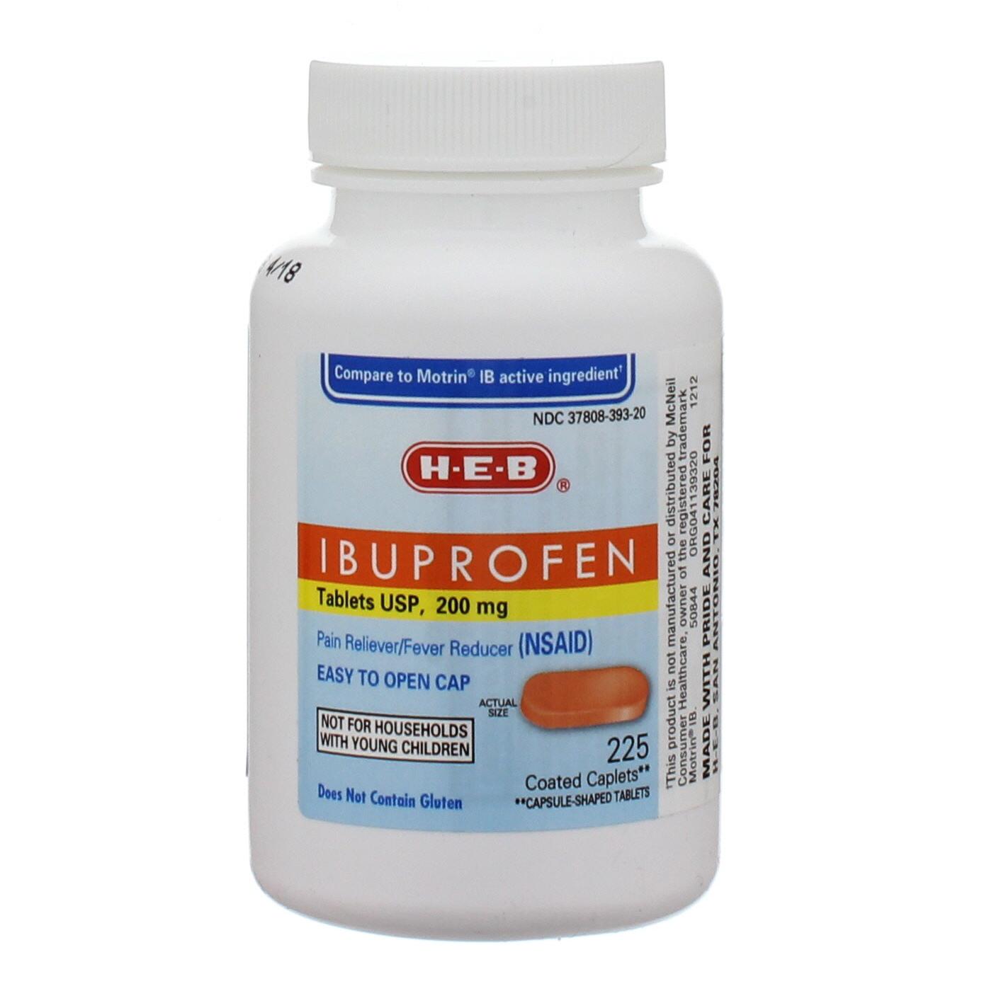 HEB Orange Ibuprofen 200 mg Coated Caplets Easy To Open Cap Shop