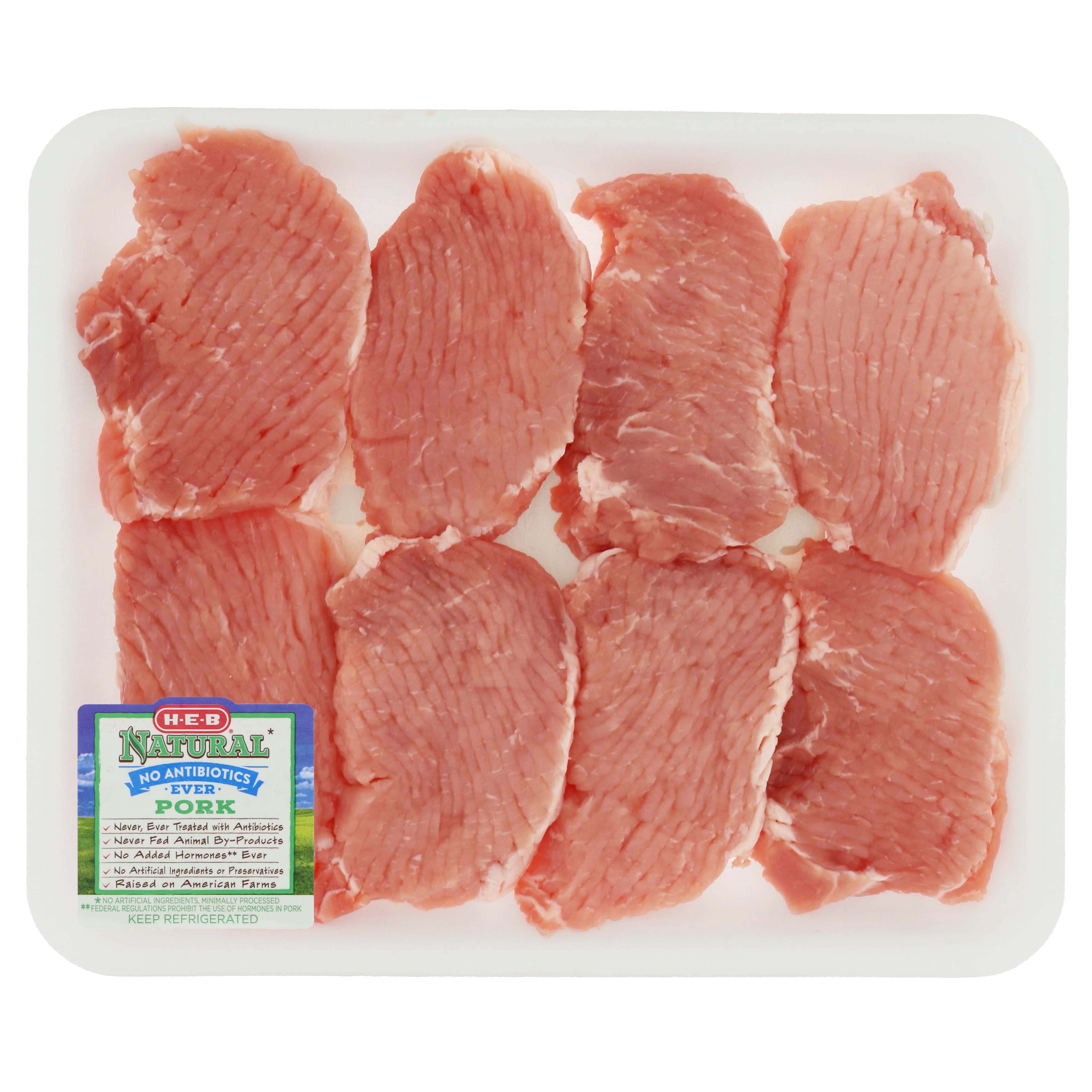 HEB Natural Pork Center Loin Chops Boneless Tenderized Value Pack