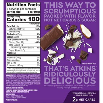 Atkins Endulge Chocolate Coconut Treat Bars, 5 ct