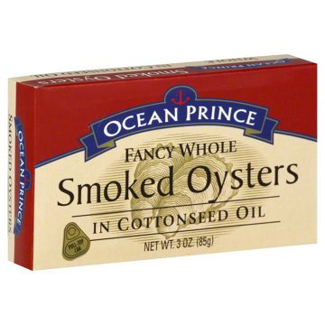 Ocean Prince Fancy Whole Smoked Oysters in Cottonseed Oil, 3 oz