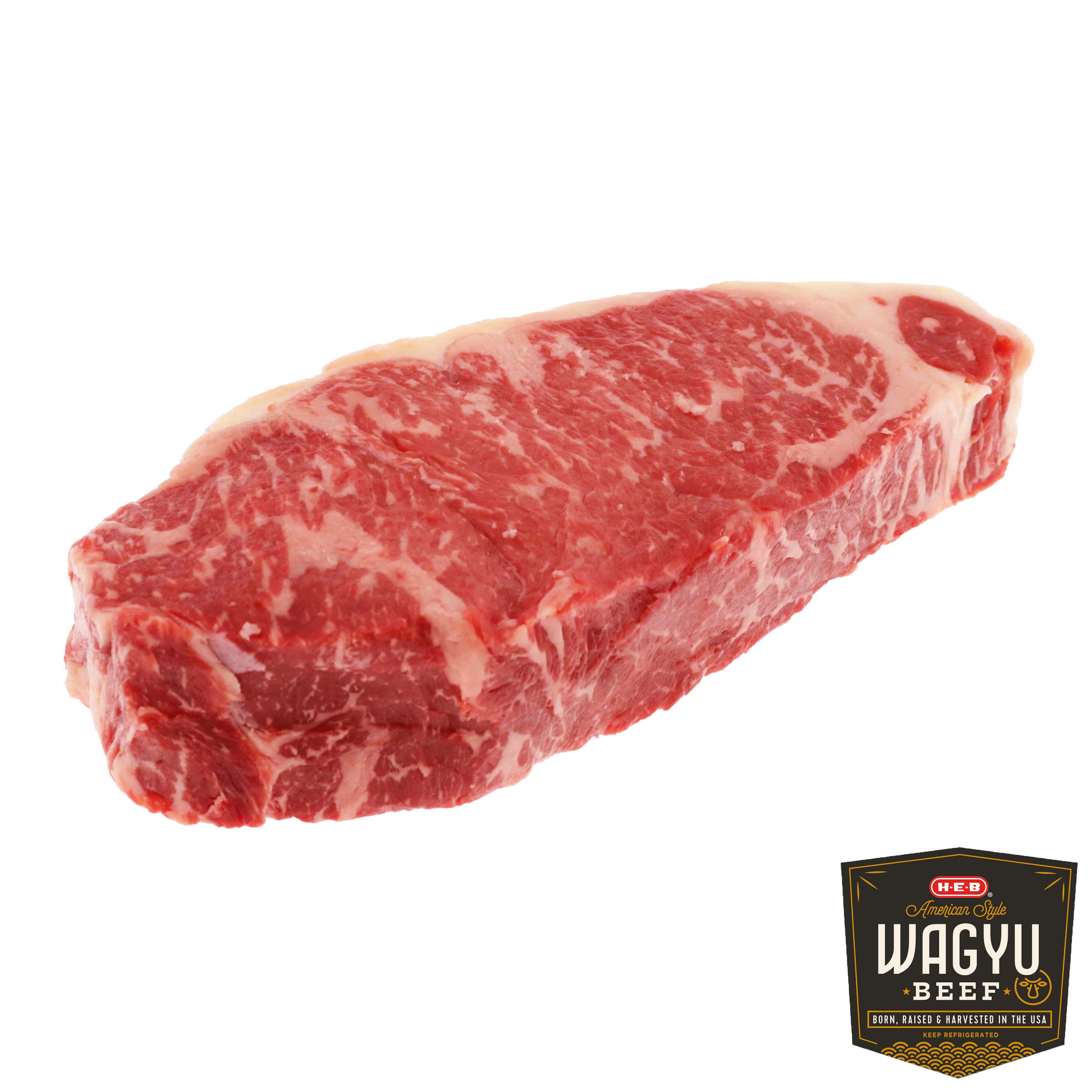 HEB Wagyu Beef New York Strip Steak Boneless, Service Case Shop