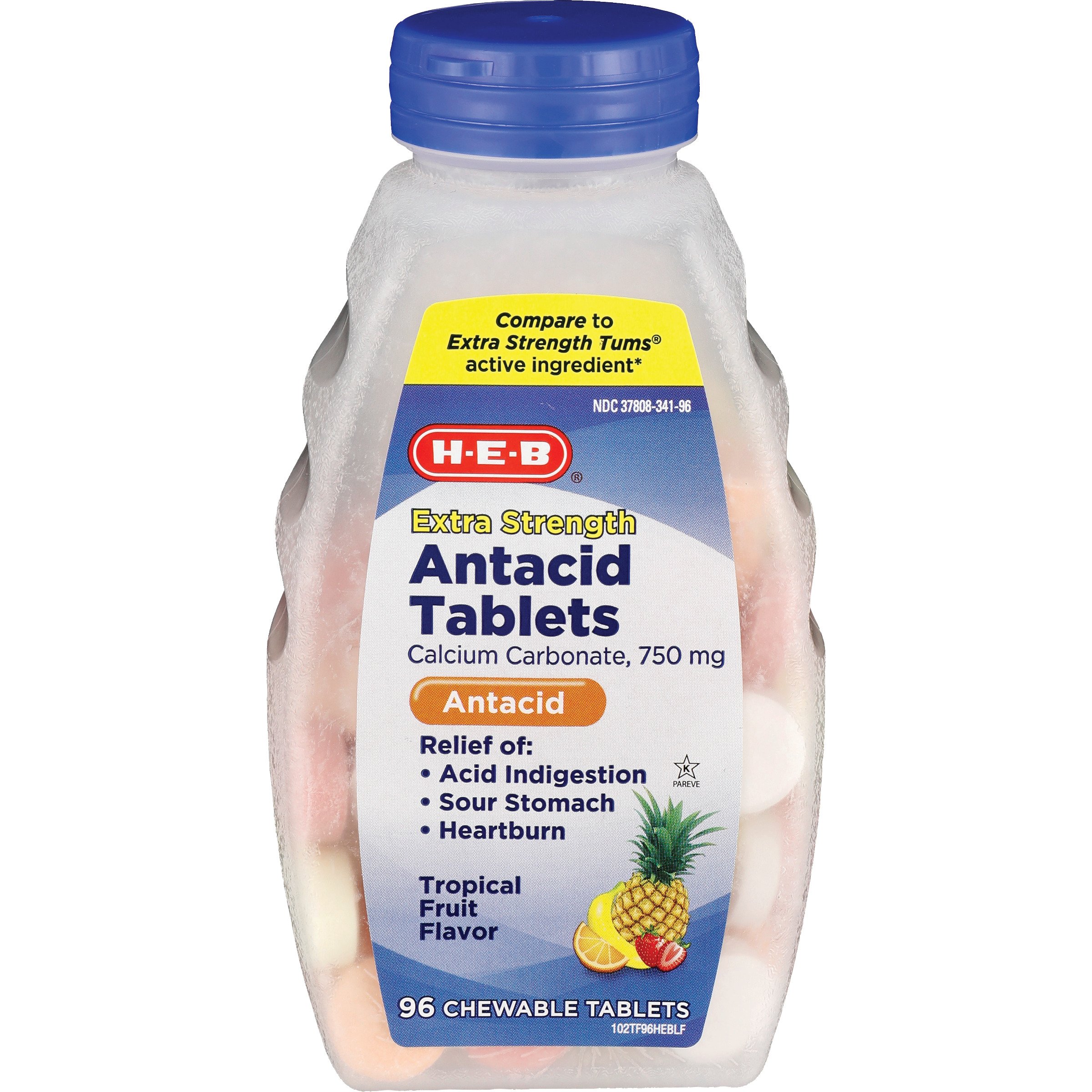 H-E-B Calcium Carbonate Tablets - Tropical Fruit, 750 mg, 96 ct