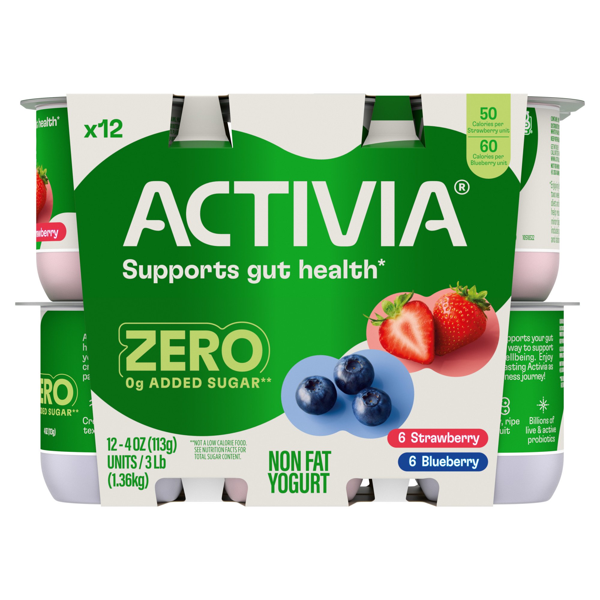 Activia Zero Added Sugar Strawberry & Blueberry Non Fat Probiotic