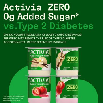 Activia Zero Added Sugar Strawberry & Blueberry Non Fat Probiotic Yogurt