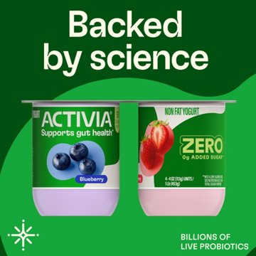 Activia Zero Added Sugar Strawberry & Blueberry Non Fat Probiotic Yogurt