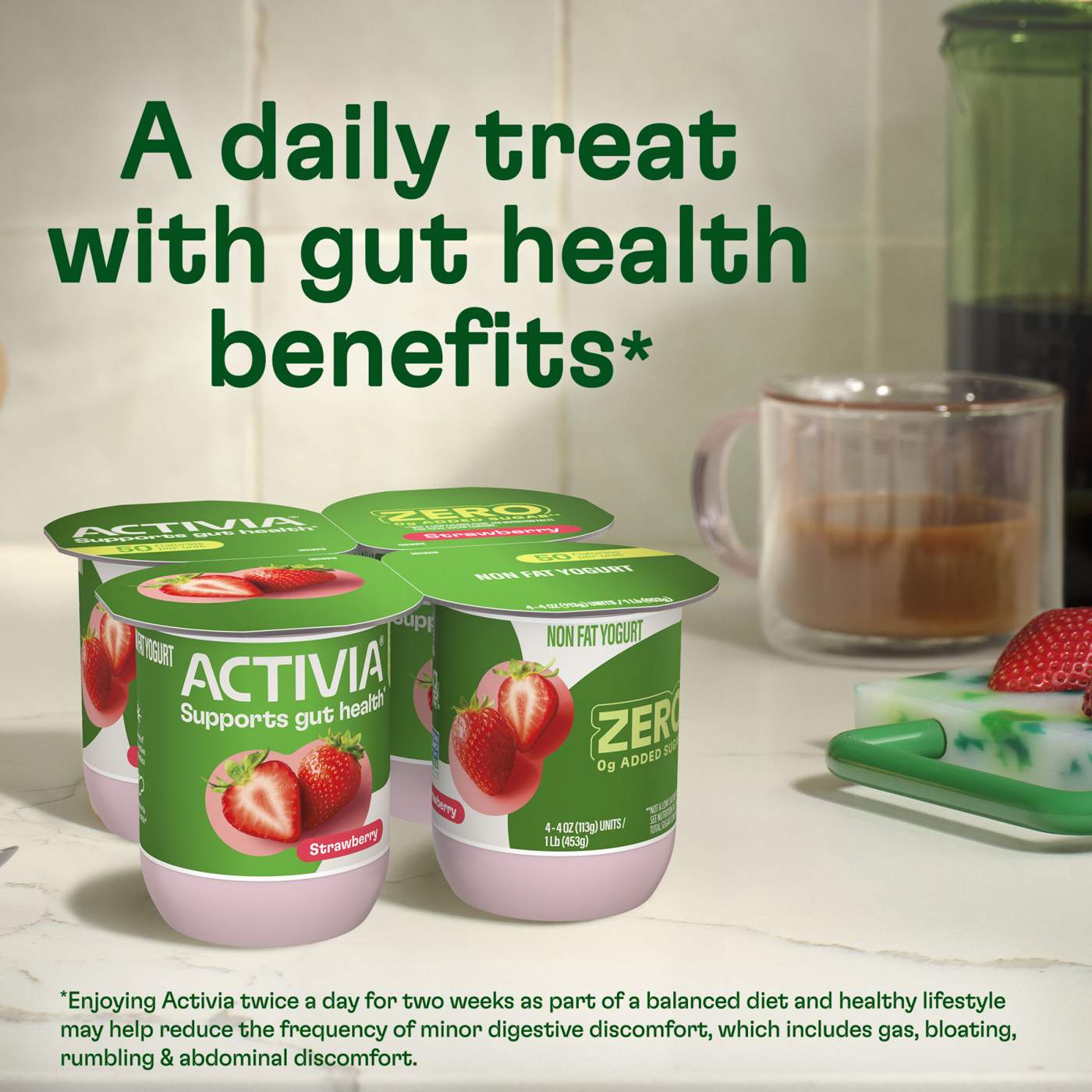 Activia Zero Added Sugar Strawberry & Blueberry Non Fat Probiotic Yogurt; image 8 of 8
