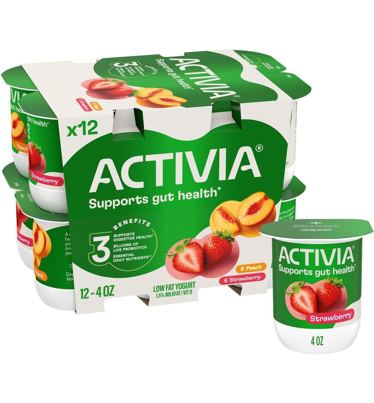 Activia Low Fat Probiotic Peach & Strawberry Yogurt ; image 1 of 10