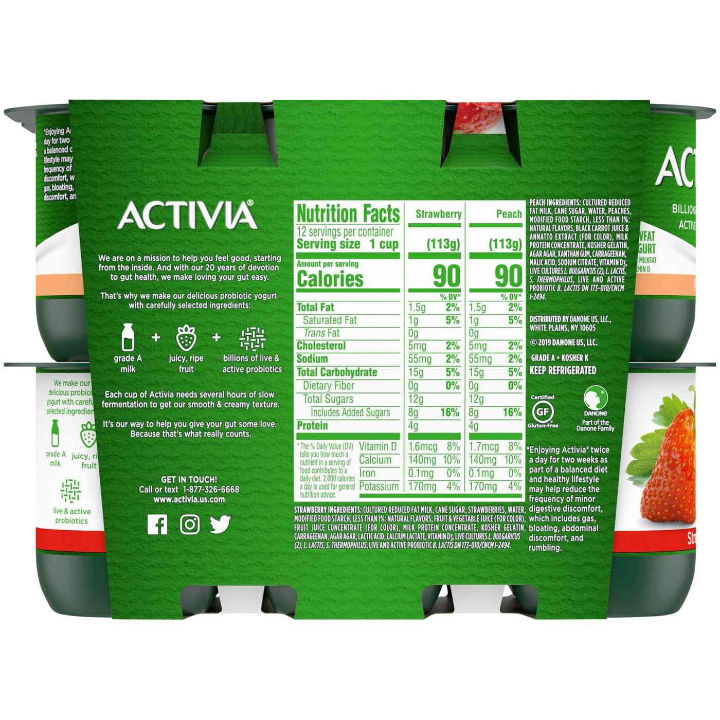 Activia Low Fat Probiotic Peach & Strawberry Yogurt ; image 4 of 7