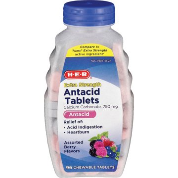 H-E-B Extra Strength Antacid Assorted Berries Flavor Chewable 750 mg Tablets, 96 ct
