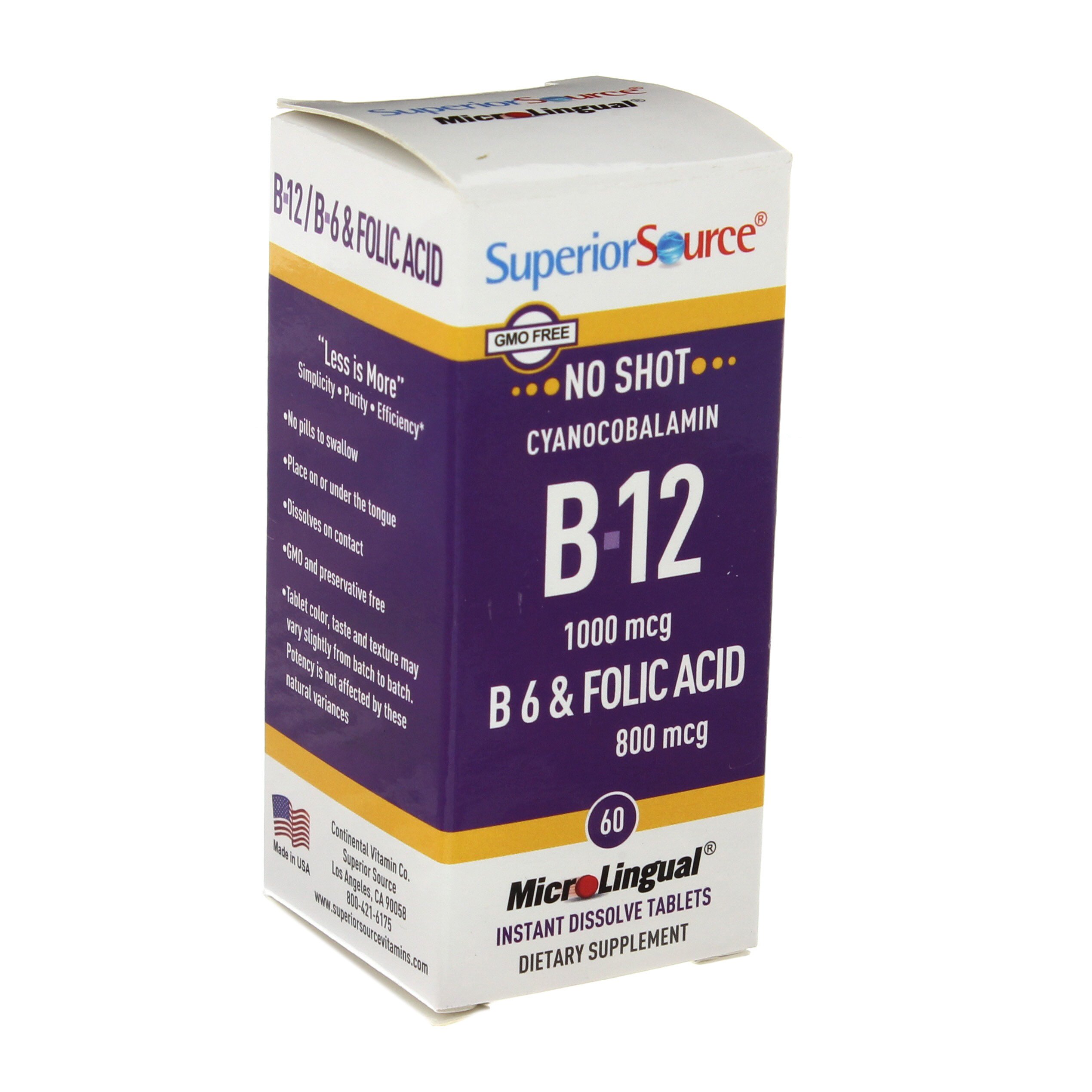 Superior Source B-12 1000 Mcg B-6 & Folic Acid 800 Mcg Instant Dissolve ...