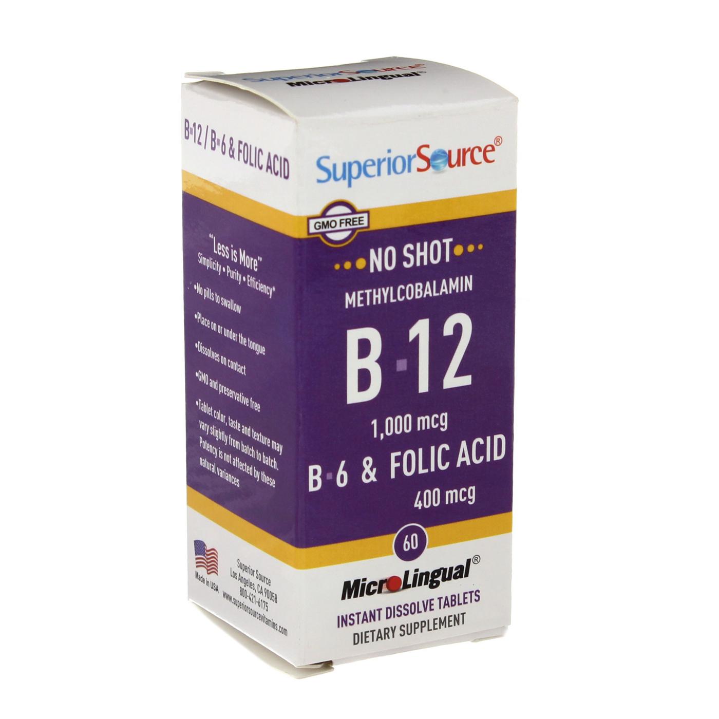 Superior Source B-12 1000 mcg B-6 & Folic Acid 400 mcg Instant Dissolve Tablets; image 1 of 2