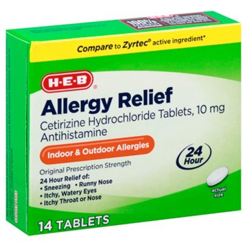 H-E-B Allergy Relief Cetirizine 24 Hour Tablets – 10 mg, 14 ct