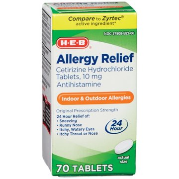 H-E-B Allergy Relief Cetirizine 24 Hour Tablets – 10 mg, 70 ct