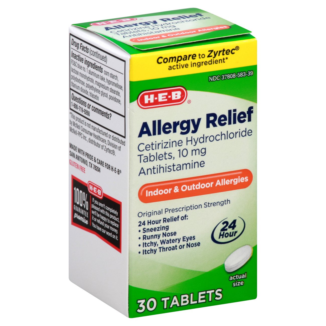 H-E-B Allergy Relief Cetirizine 24 Hour Tablets – 10 Mg - Shop Sinus ...