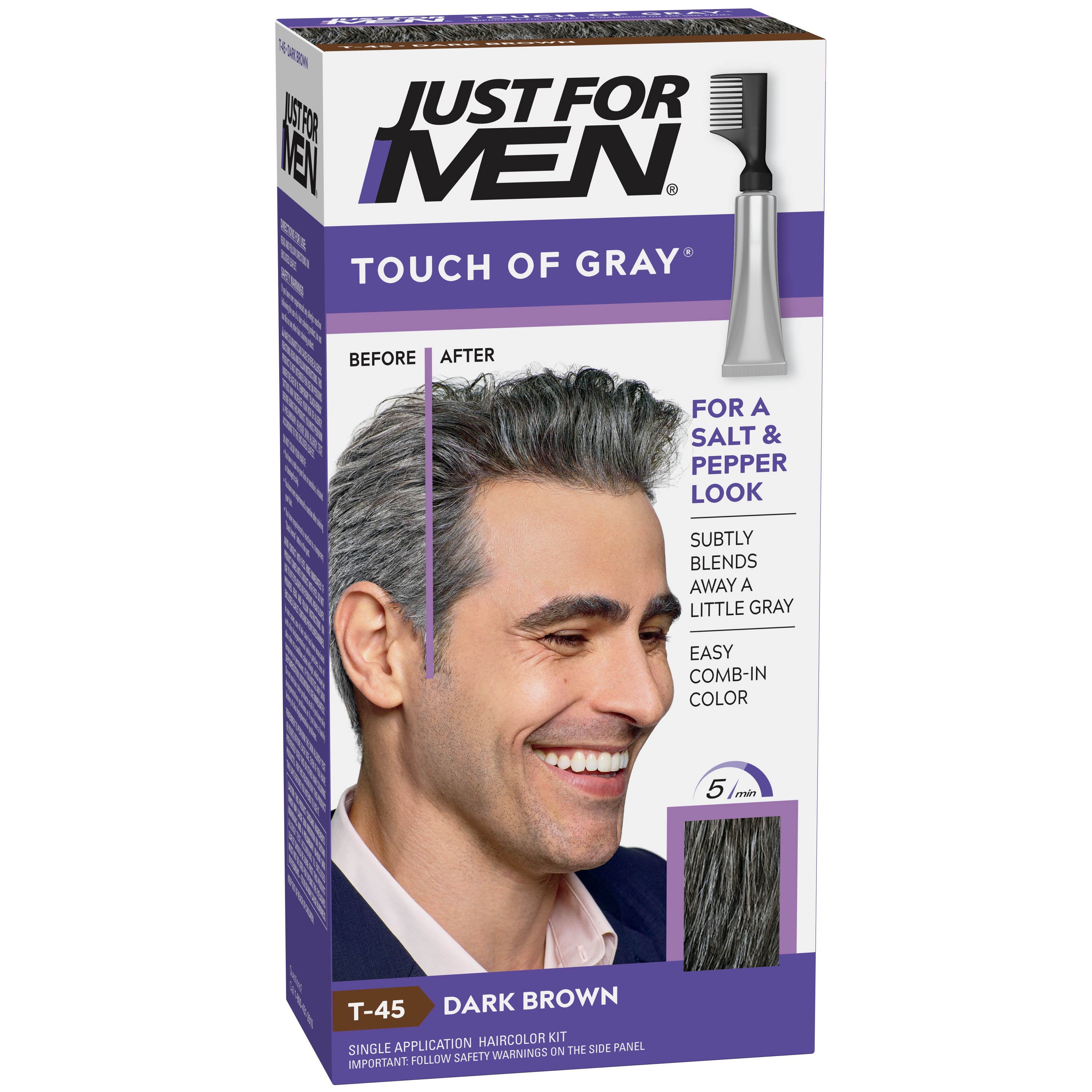 Just For Men Touch of Gray Hair Color Dark Brown Gray T-45 - Shop Hair  Color at H-E-B