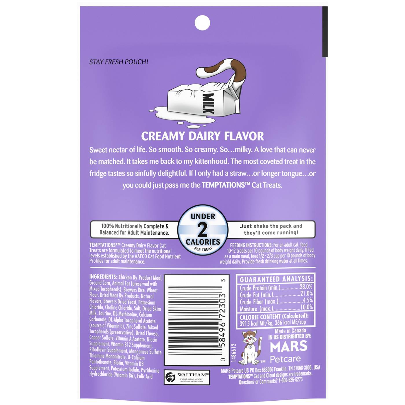 Temptations Classic Crunchy & Soft Cat Treats Creamy Dairy Flavor