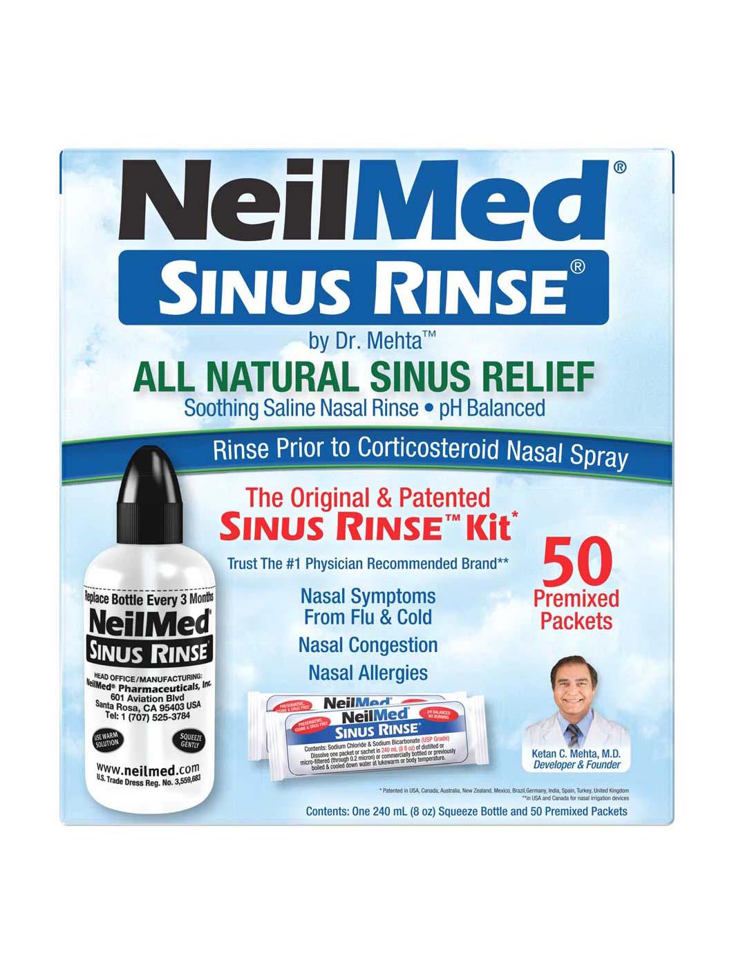 Arm & Hammer Neti Pot with 50 Saline Packets, Nasal Rinse Kit for Sinus  Nasal Congestion, Allergy Relief- Natural - Blue - 240mL