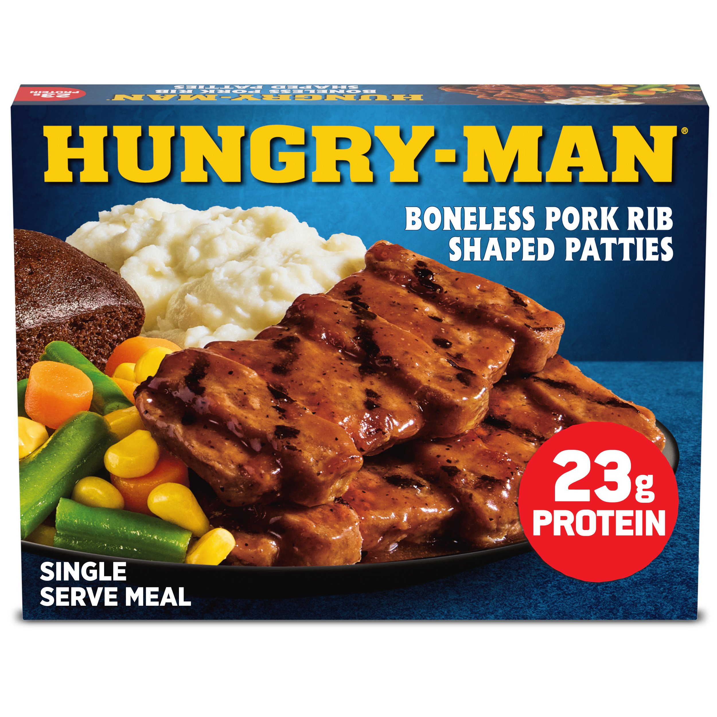 Hungry-Man Boneless Rib Shaped Pork Patties 23g Protein Frozen Meal, 16 oz