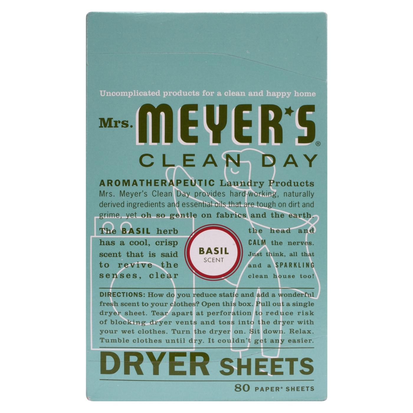 Mrs. Meyer's Clean Day Fabric Softener Dryer Sheets - Basil; image 1 of 7