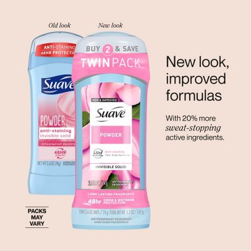 Suave Antiperspirant Deodorant For Women, Invisible 48hr Protection - Powder, 2 pk, 2.6 oz