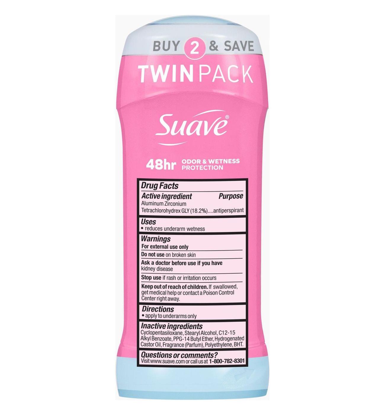 Suave Antiperspirant Deodorant For Women, Invisible 48hr Protection - Powder, 2 pk; image 7 of 9