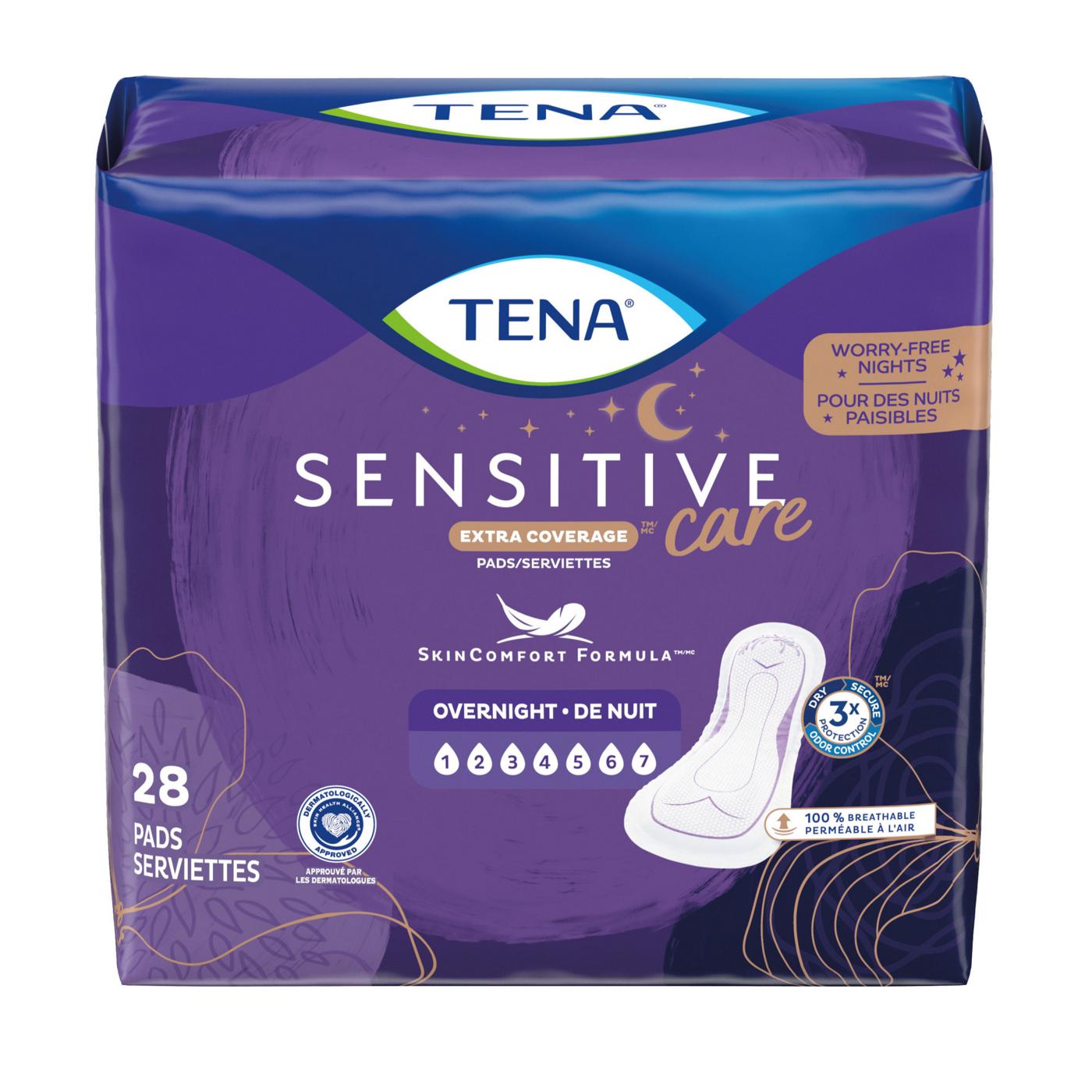 Tena Sensitive Care Extra Coverage Overnight Pads; image 1 of 9