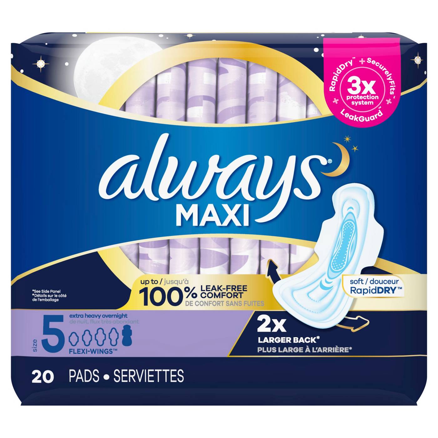 Always Maxi Overnight Pads with Wings, Extra Heavy Overnight, Unscented Size 5; image 1 of 6