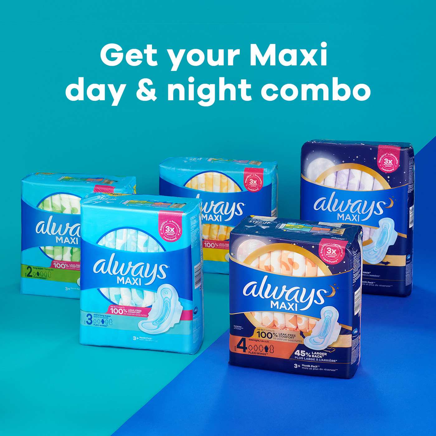Always Maxi Overnight Pads with Wings, Extra Heavy Overnight, Unscented Size 5; image 4 of 6