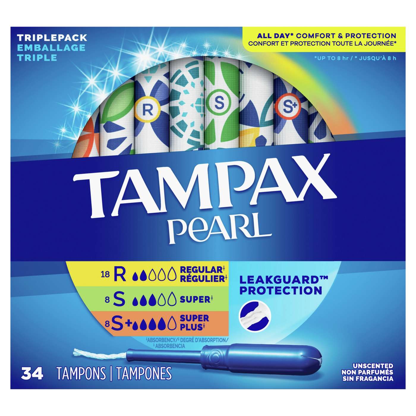 Tampax Pearl Tampons Trio Pack, Regular/Super/Super Plus Unscented; image 1 of 5