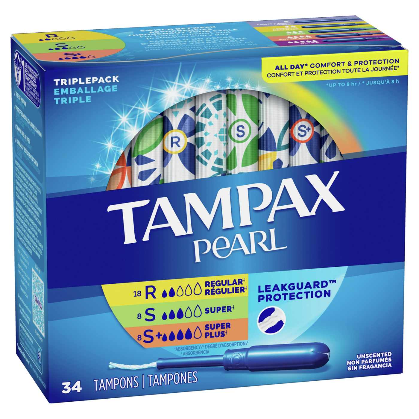 Tampax Pearl Tampons Trio Pack, Regular/Super/Super Plus Unscented; image 2 of 5