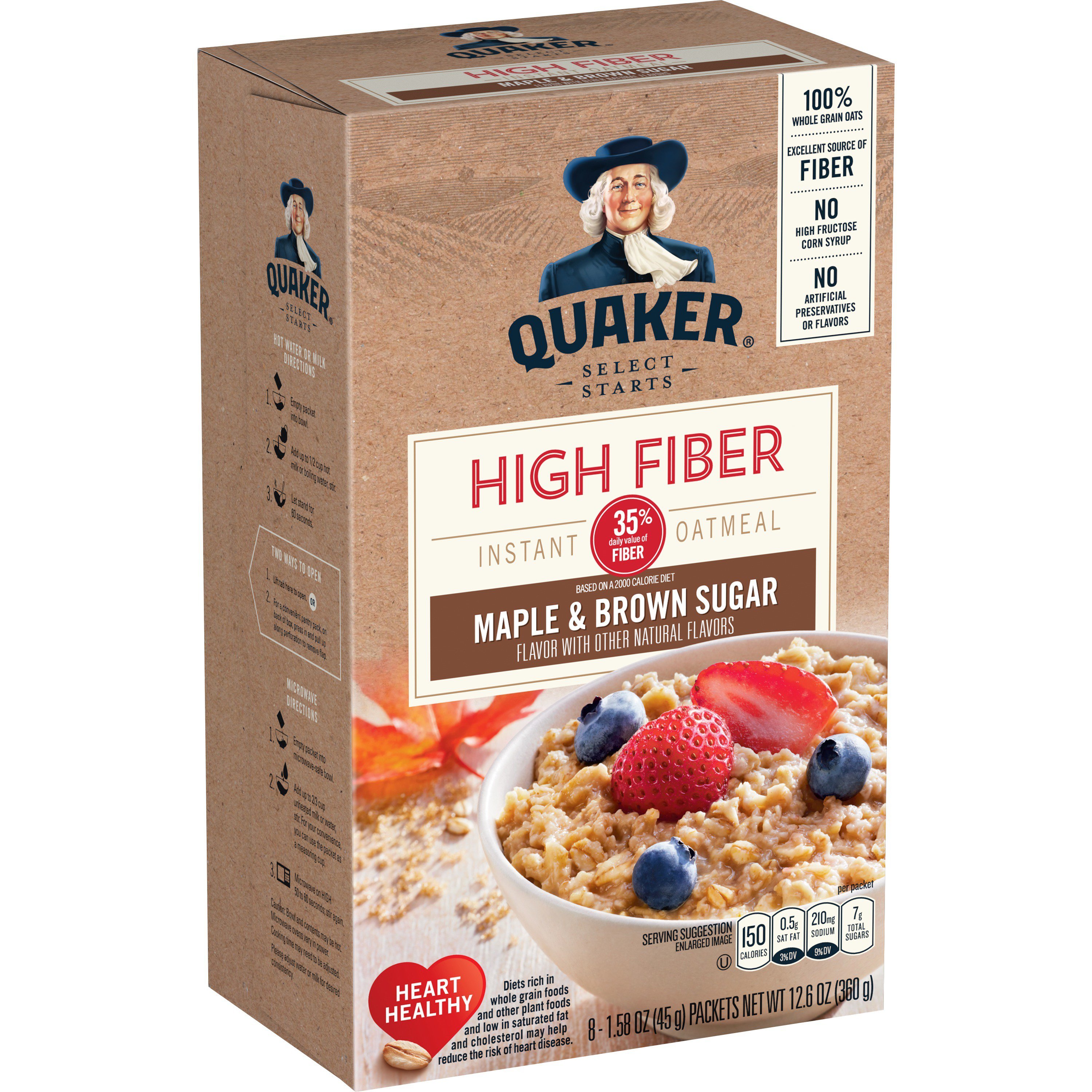 Quaker Select Starts High Fiber Maple Brown Sugar Instant Oatmeal Shop Oatmeal Hot Cereal At H E B