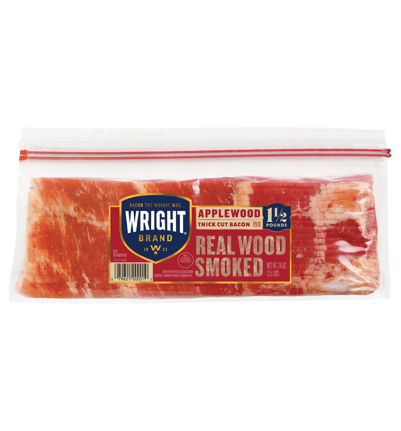 Wright Brand Applewood Smoked Thick Cut Bacon; image 1 of 6