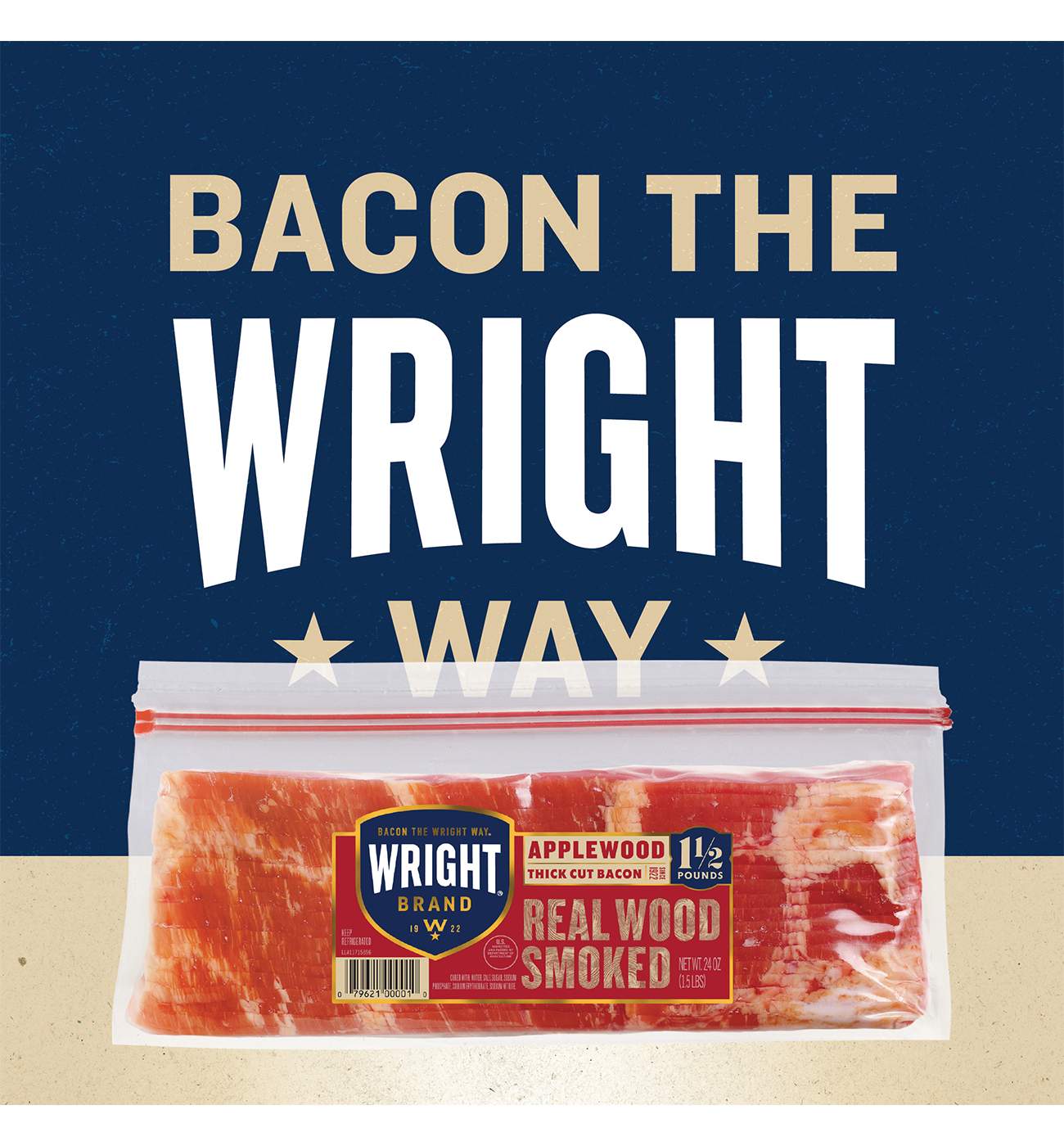Wright Brand Applewood Smoked Thick Cut Bacon; image 4 of 6