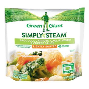 Green Giant Simply Steam Lightly Sauced Broccoli Carrots Cauliflower & Cheese Sauce, 10 oz