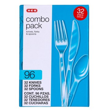 H-E-B Plastic Knives, Forks & Spoons Combo Pack - Clear, 96 ct