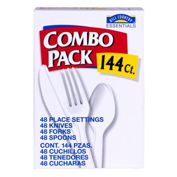 Hill Country Essentials Plastic Knives, Forks & Spoons Combo Pack - White, 144 ct