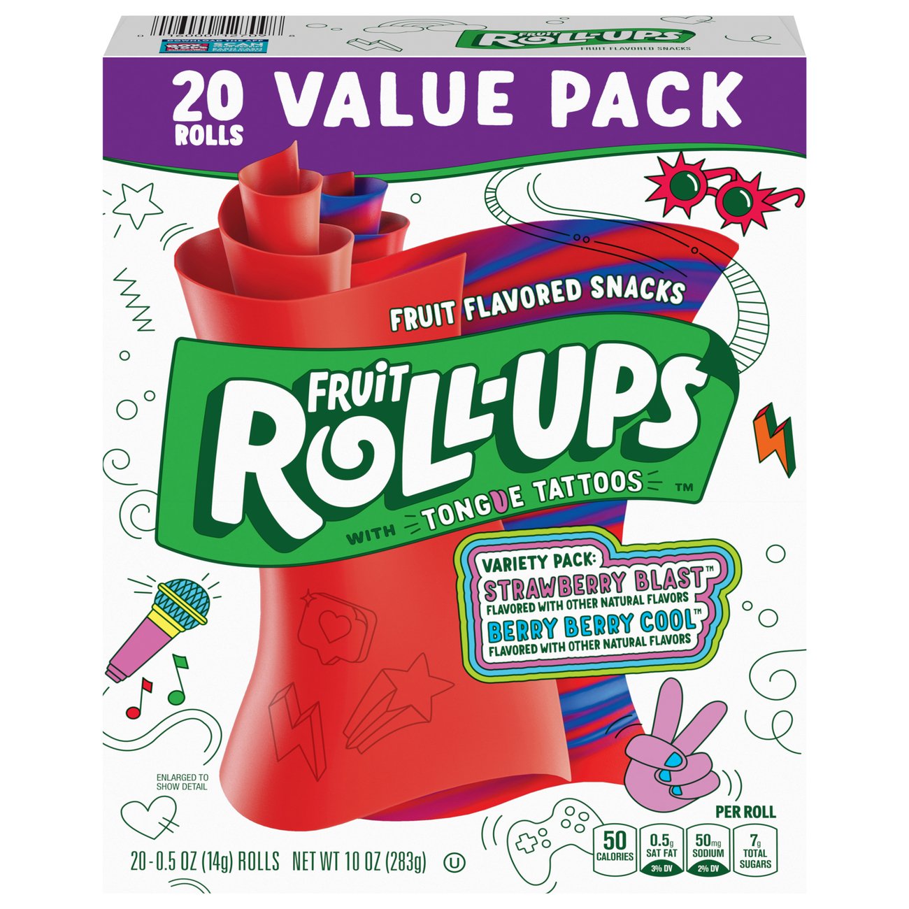 Fruit Roll-Ups Fruit Flavored Snacks, Tropical Tie-Die, 0.5 oz, 10 ct