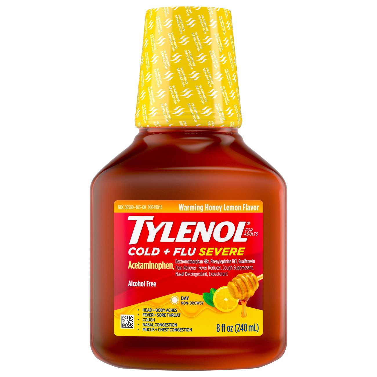 Tylenol Cold Cold + Flu Severe Daytime Liquid, Warming Honey Lemon