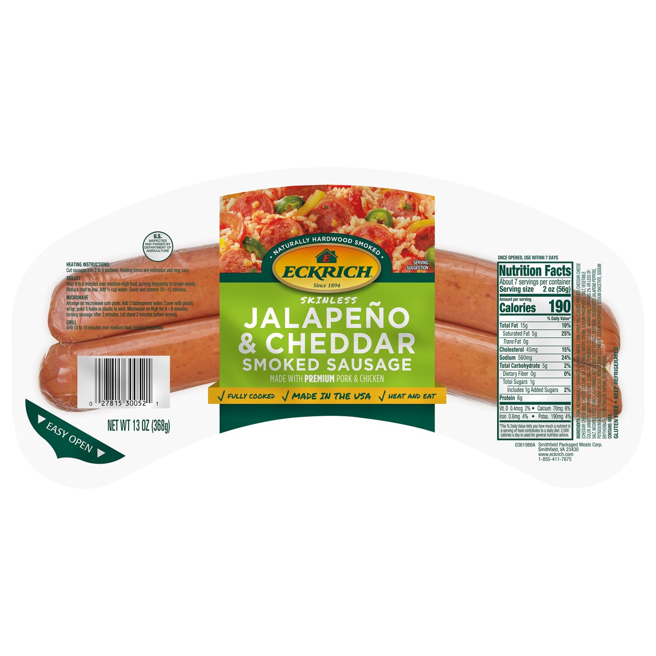 Eckrich Skinless Jalapeno & Cheddar Smoked Sausage Shop Sausage at HEB