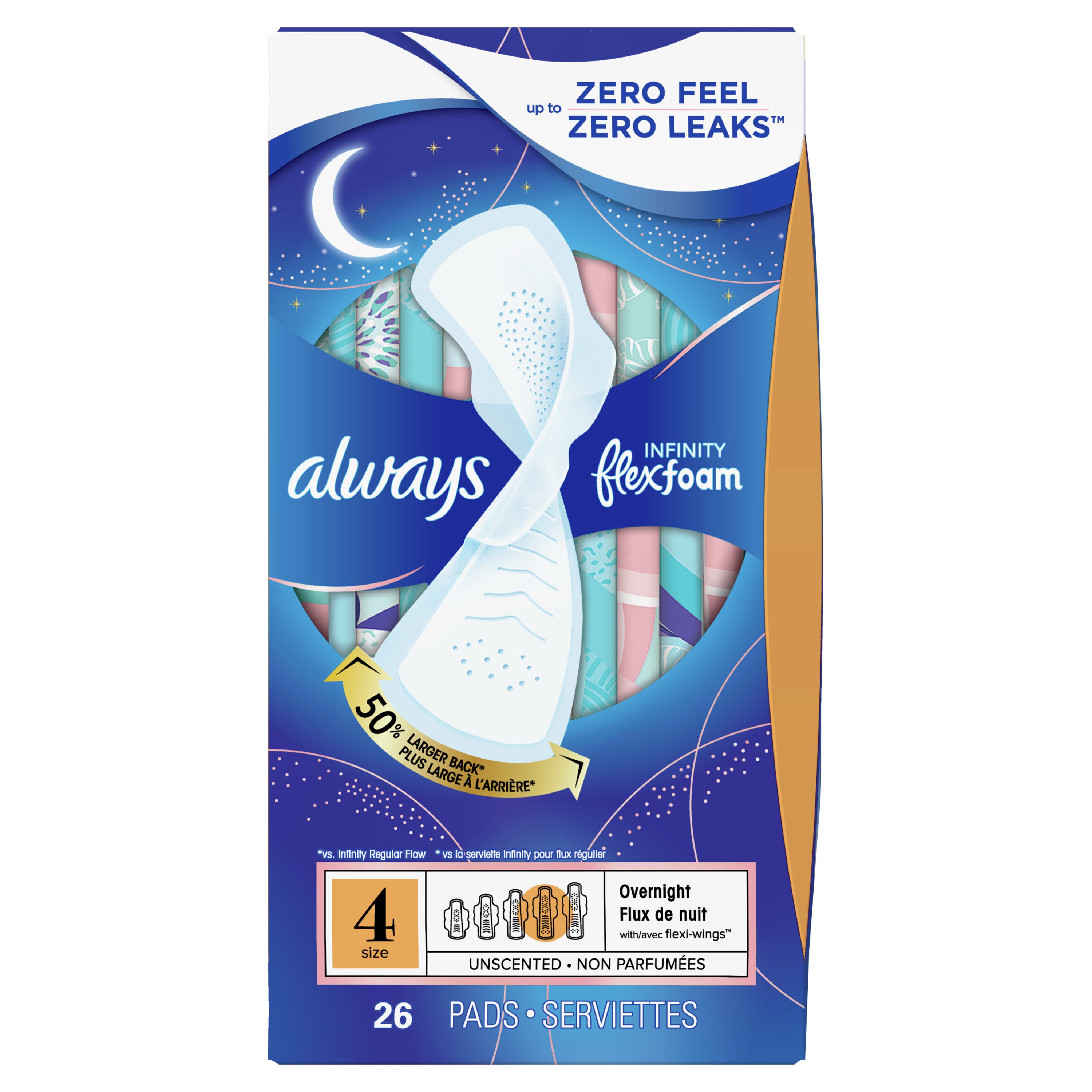 Always Infinity Flexfoam Pads For Women Size 4 Overnight Shop Pads Liners At H E B