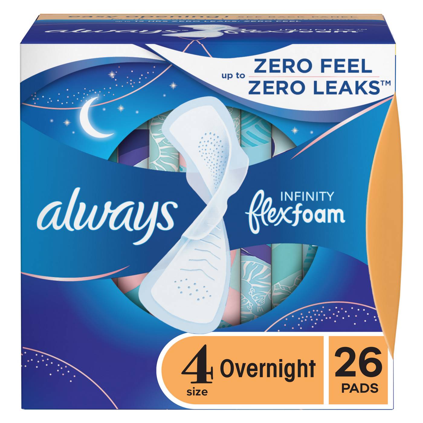 Always Infinity FlexFoam Pads Overnight Absorbency, with Wings Unscented Size 4; image 1 of 10