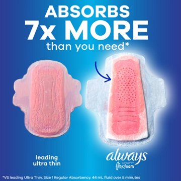 Always Infinity FlexFoam Pads Overnight Absorbency, with Wings Unscented Size 4, 26 ct